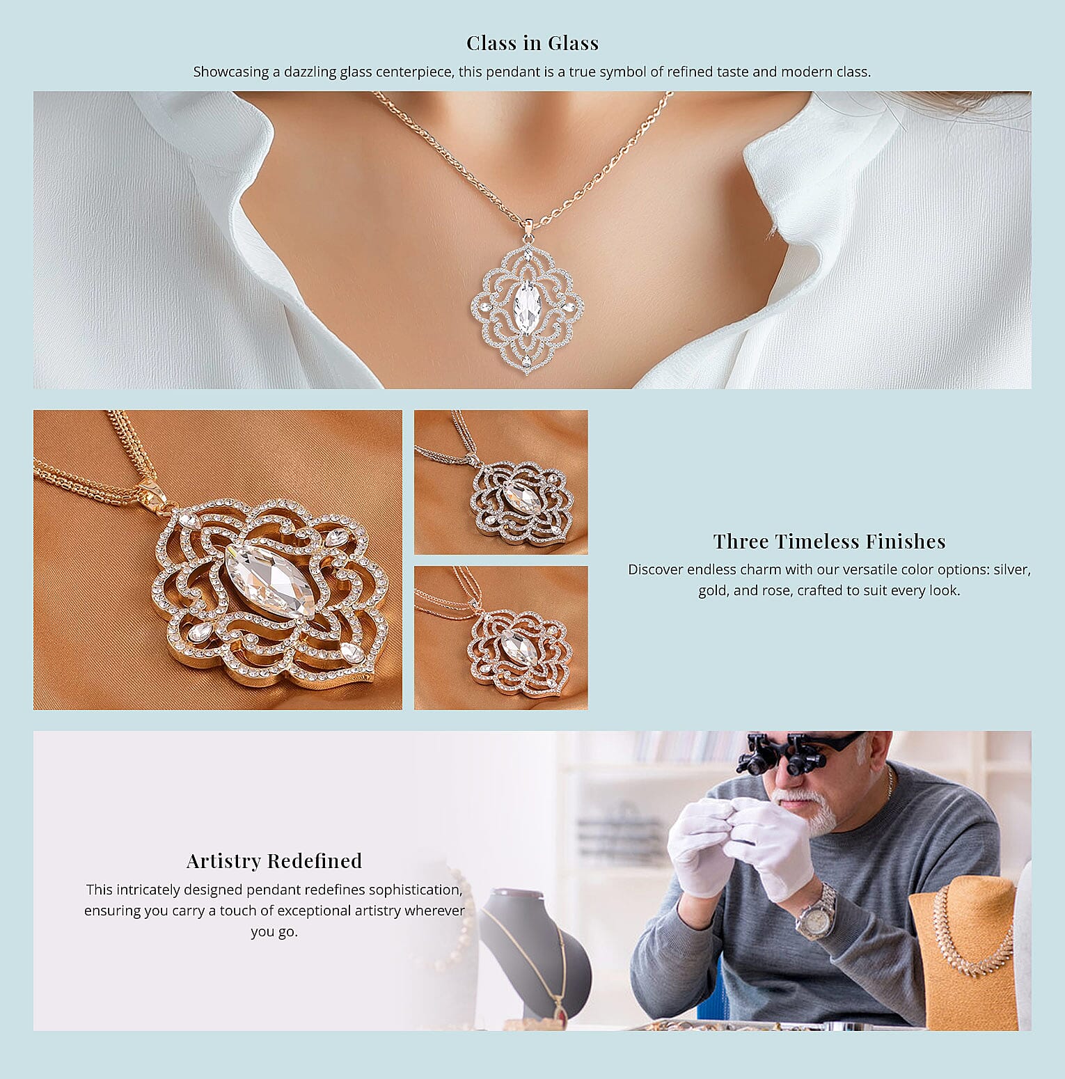 White Glass and Austrian Crystal Pendant Necklace Banner