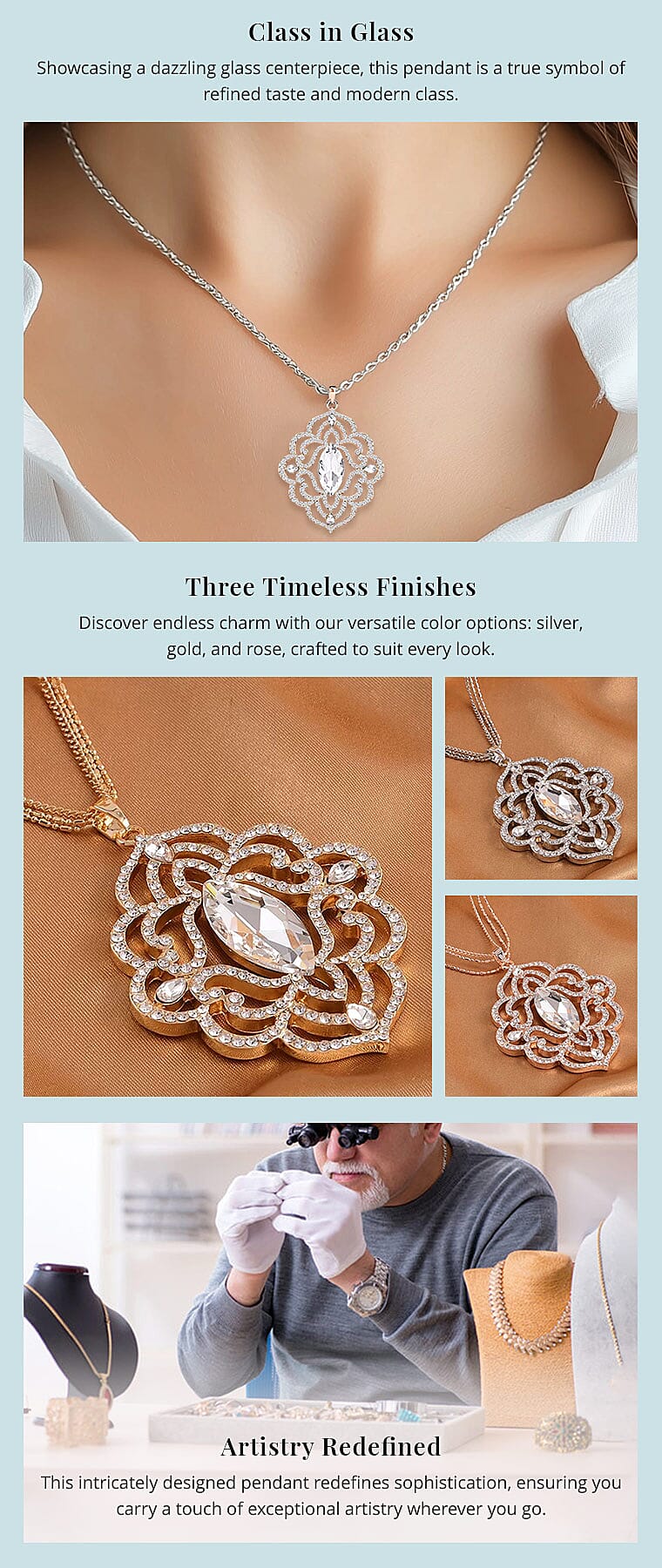 White Glass and Austrian Crystal Pendant Necklace Banner