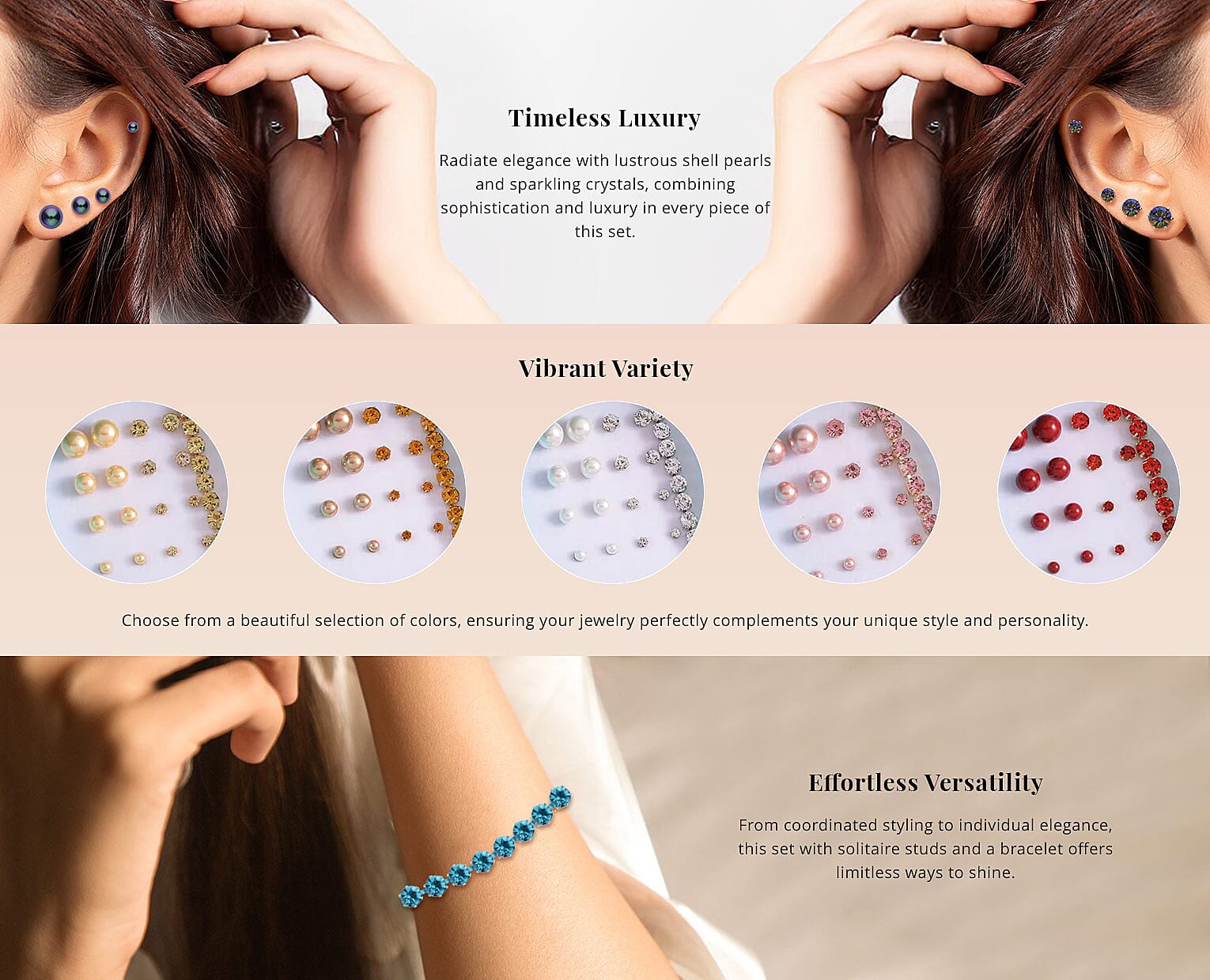 9pcs Jewelry Set - 4pcs Peacock Shell Pearl Earrings, 4pcs Multi Color Crystal Earrings and 1pc Bracelet Banner