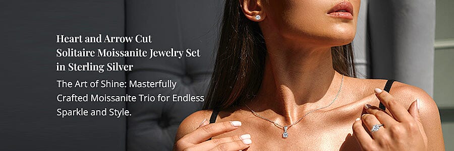 Heart and Arrow Cut Solitaire Moissanite Jewelry Set Banner