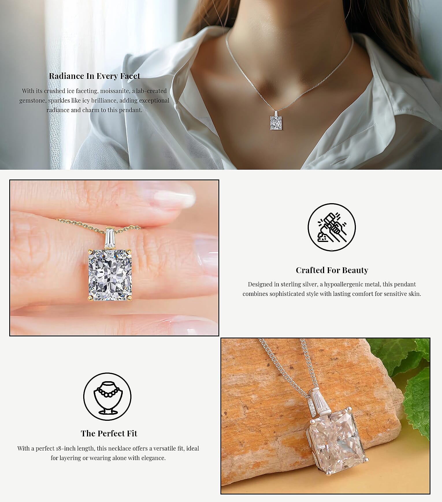 Crushed Ice Cut Moissanite 7.40 ctw Pendant Necklace in Rhodium Over Sterling Silver 18 Inches Banner