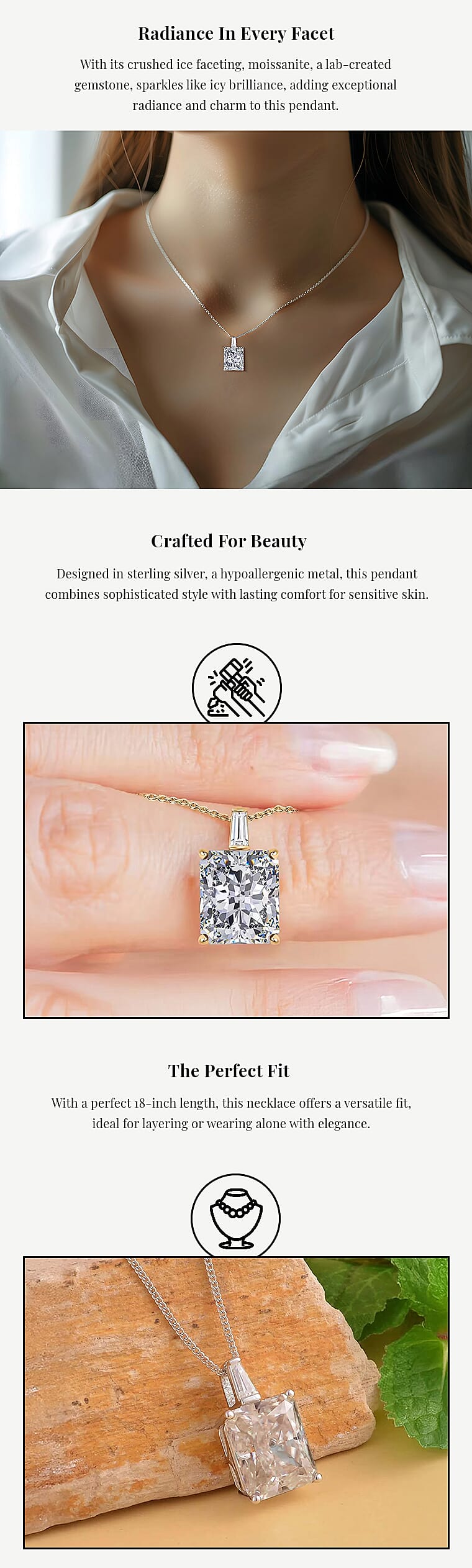 Crushed Ice Cut Moissanite 7.40 ctw Pendant Necklace in Rhodium Over Sterling Silver 18 InchesBanner