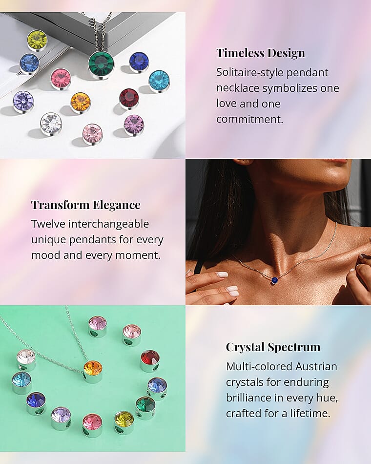 Multi Color Austrian Crystal 12 Pcs Pendant with Necklace 20 Inches in Silvertone Banner