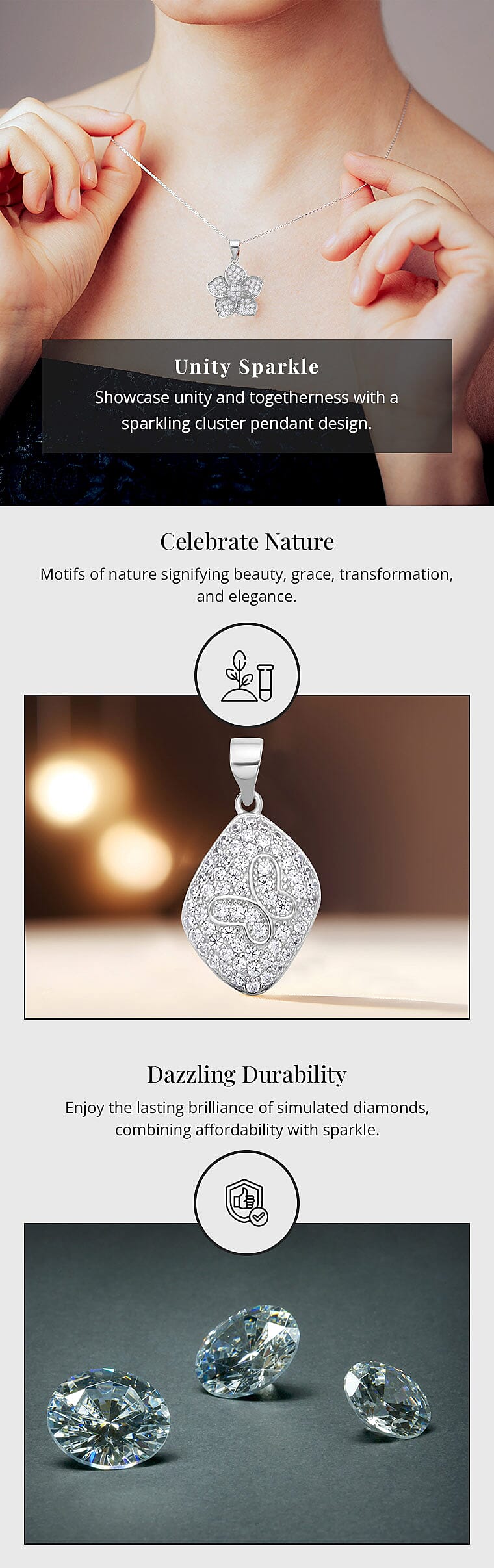 Simulated Diamond Pendant in Rhodium Over Sterling Silver Banner