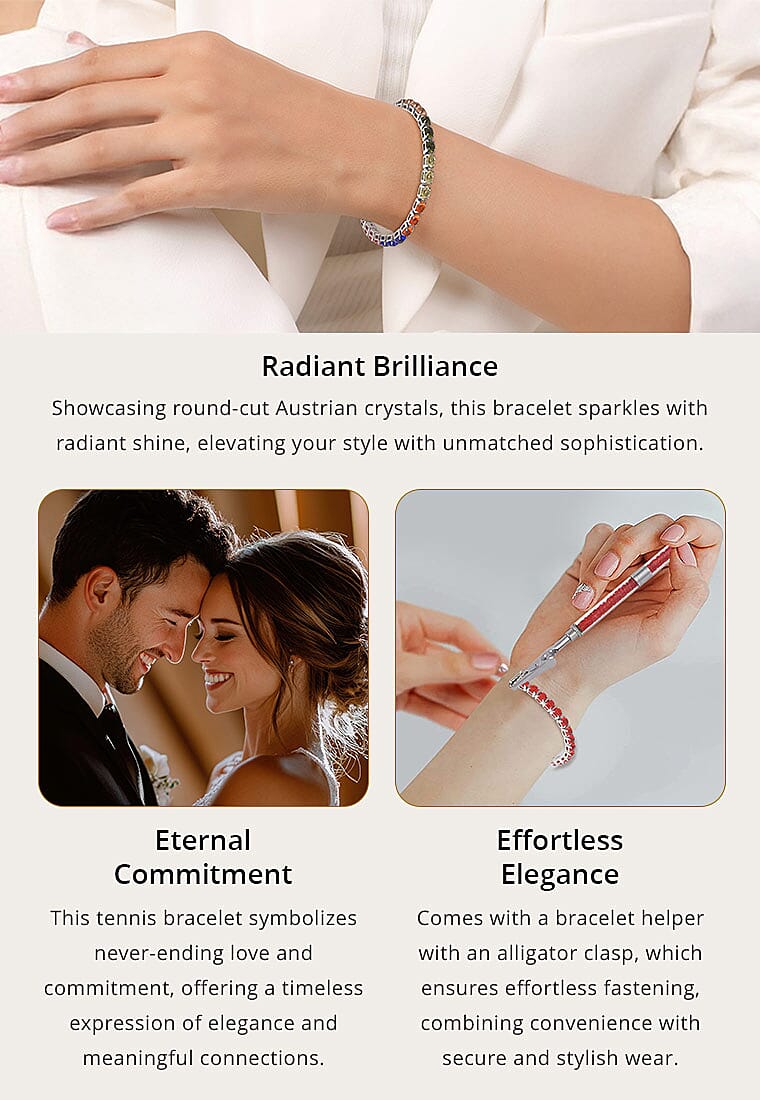 Aurora Borealis Color Austrian Crystal Tennis Bracelet (7.50In) and Bracelet Helper Banner