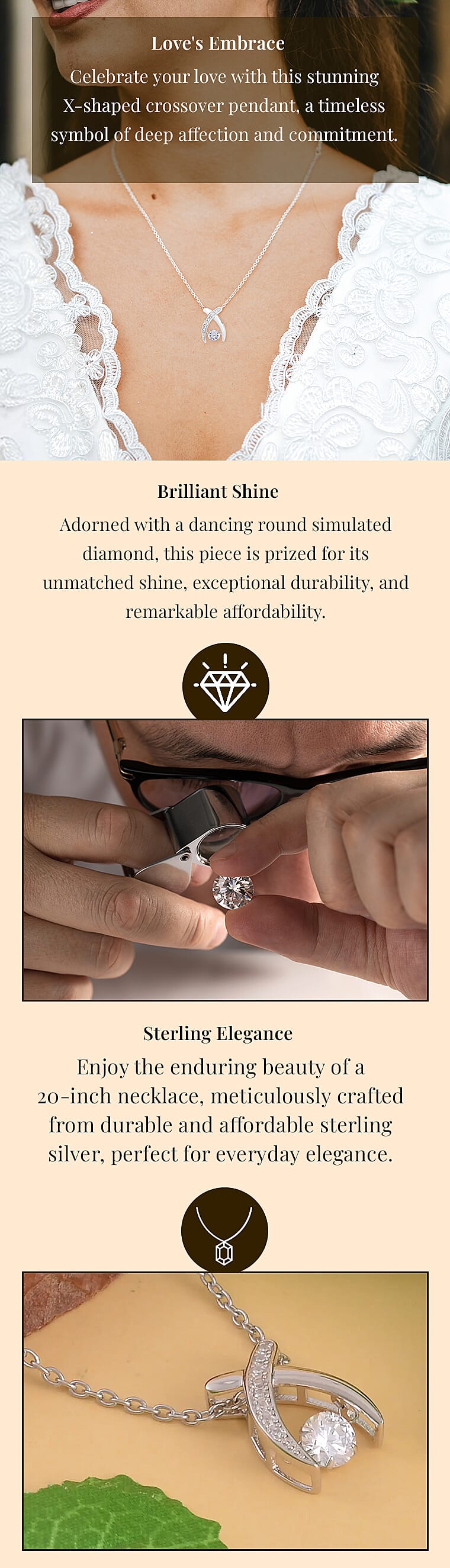 Simulated Diamond 0.90 ctw Dancing X Shaped Crossover Pendant Necklace in Rhodium Over Sterling SilverBanner