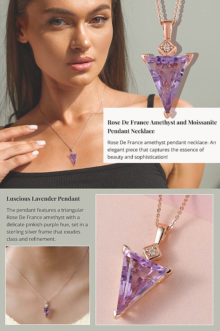 Rose De France Amethyst and Moissanite Pendant Necklace Banner