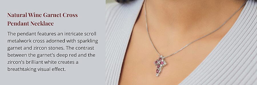 Natural Wine Garnet Cross Pendant Necklace Banner