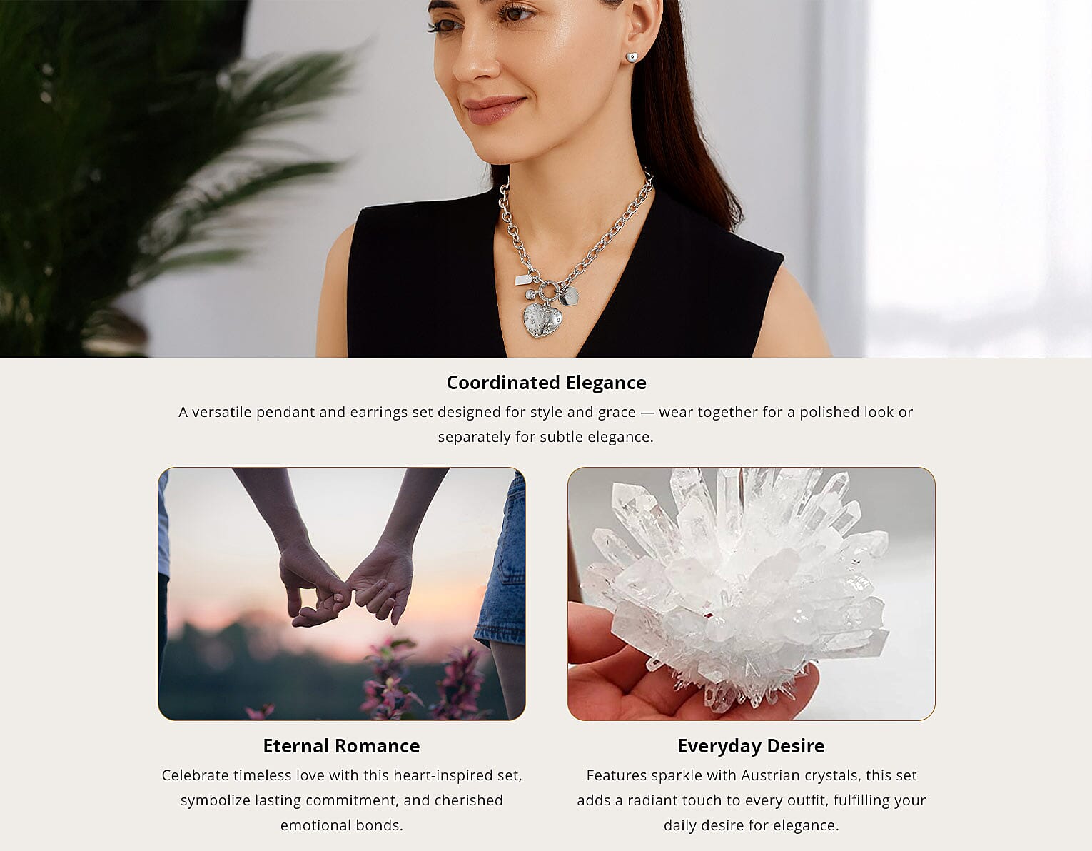 White Austrian Crystal Set of Earrings and Necklace 29-31 Inches in Silvertone Banner