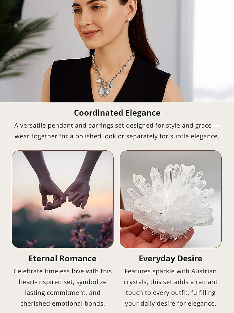 White Austrian Crystal Set of Earrings and Necklace 29-31 Inches in Silvertone Banner