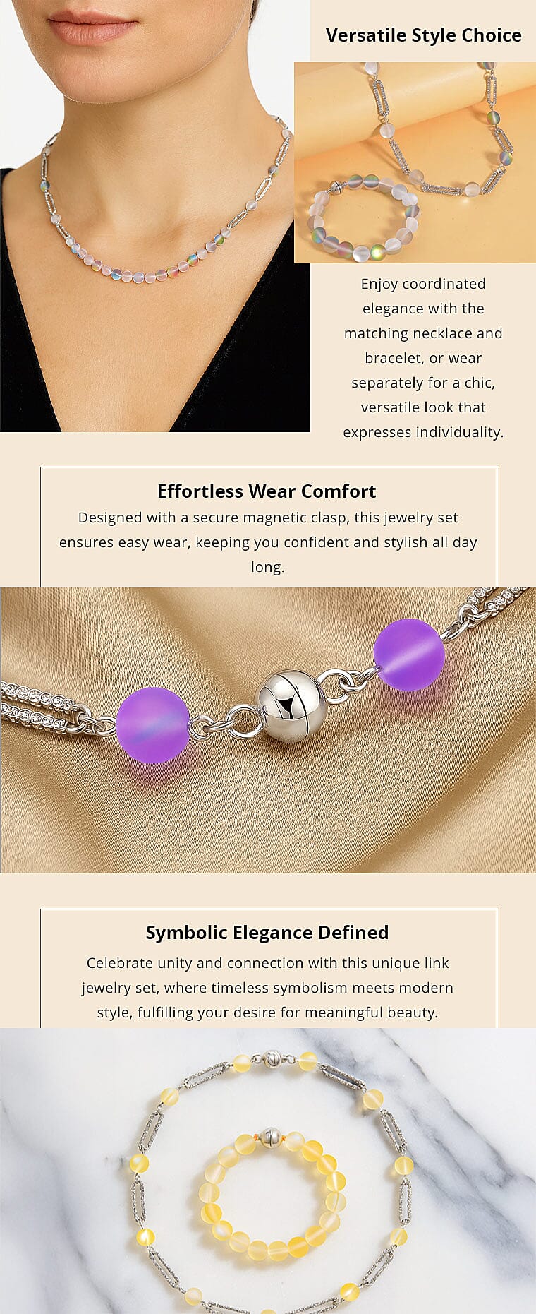 Mystic Color Aurora Borealis Glass and Mystic Color Austrian Crystal Set of Bracelet (7.25In) and Necklace 19 Inches in Silvertone Banner