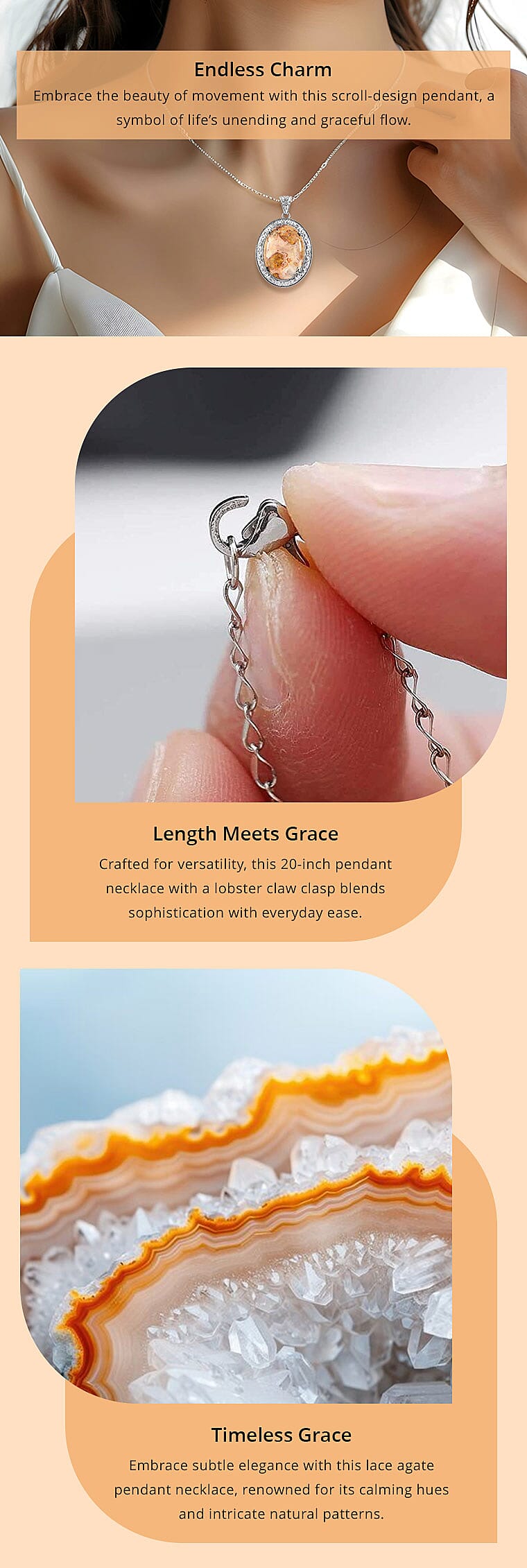 Crazy Lace Agate 82.50 ctw Pendant Necklace 20 Inches in Stainless Steel Banner