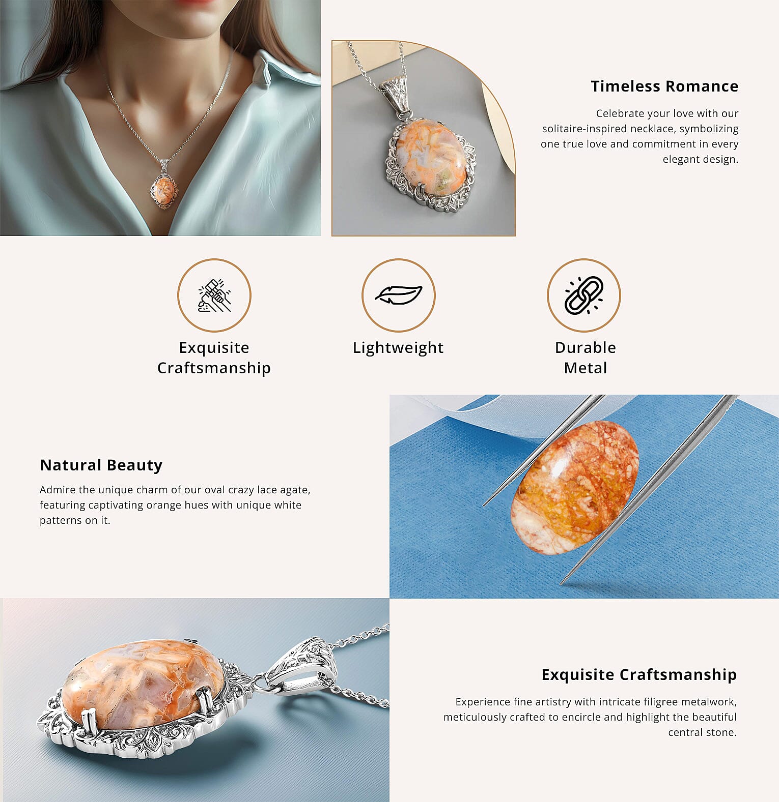 Crazy Lace Agate Solitaire Pendant Necklace Banner