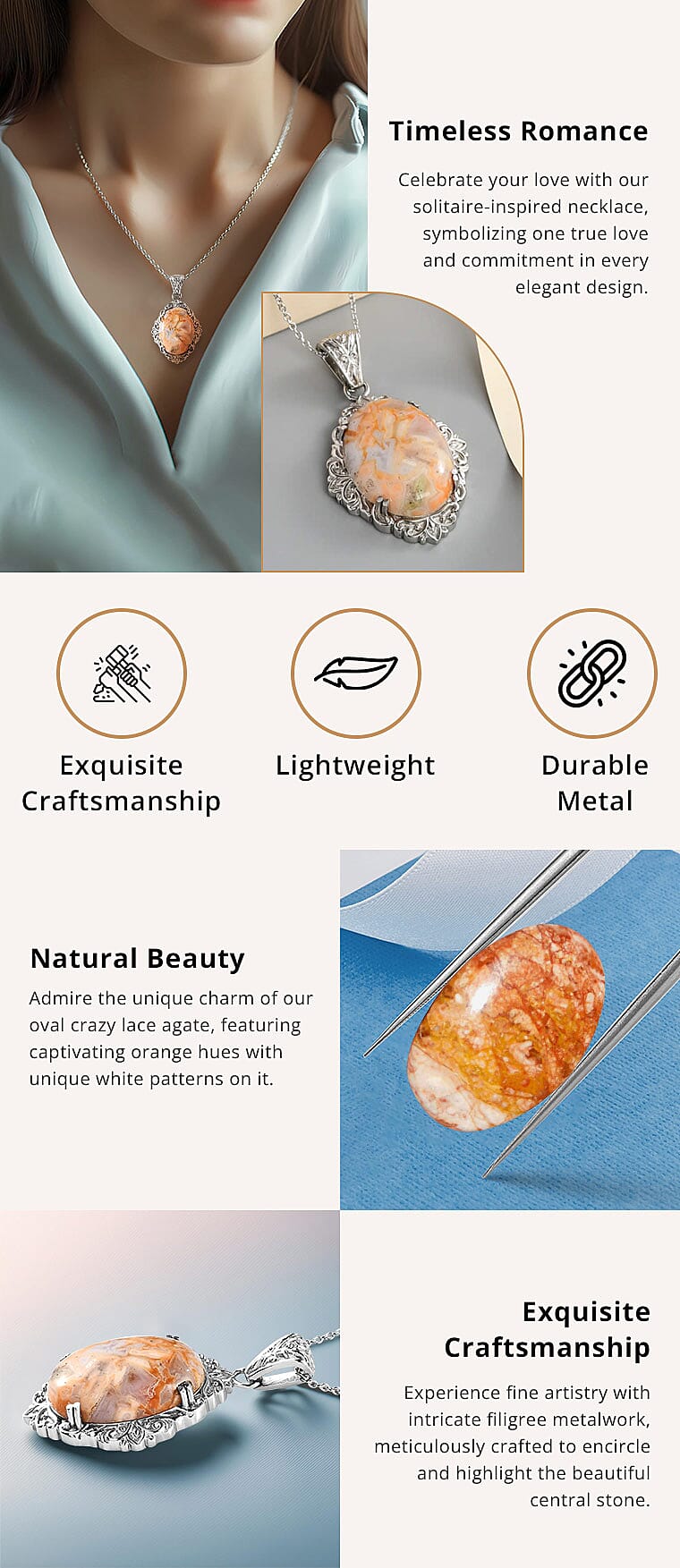 Crazy Lace Agate Solitaire Pendant Necklace Banner