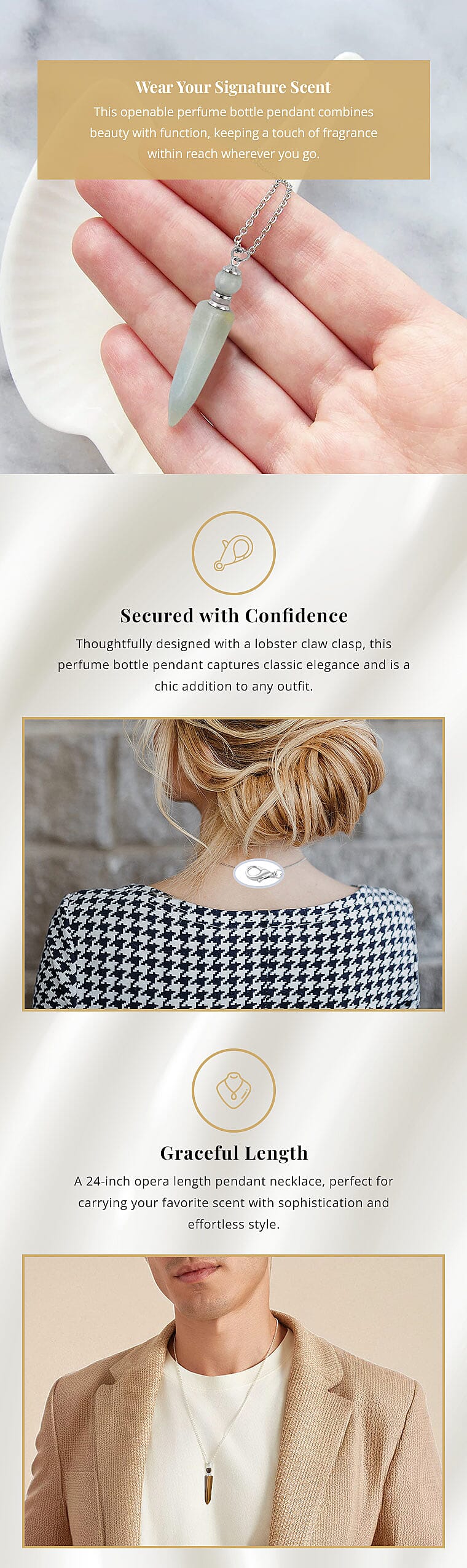 Perfume Bottle Pendant Necklace in Silvertone Banner