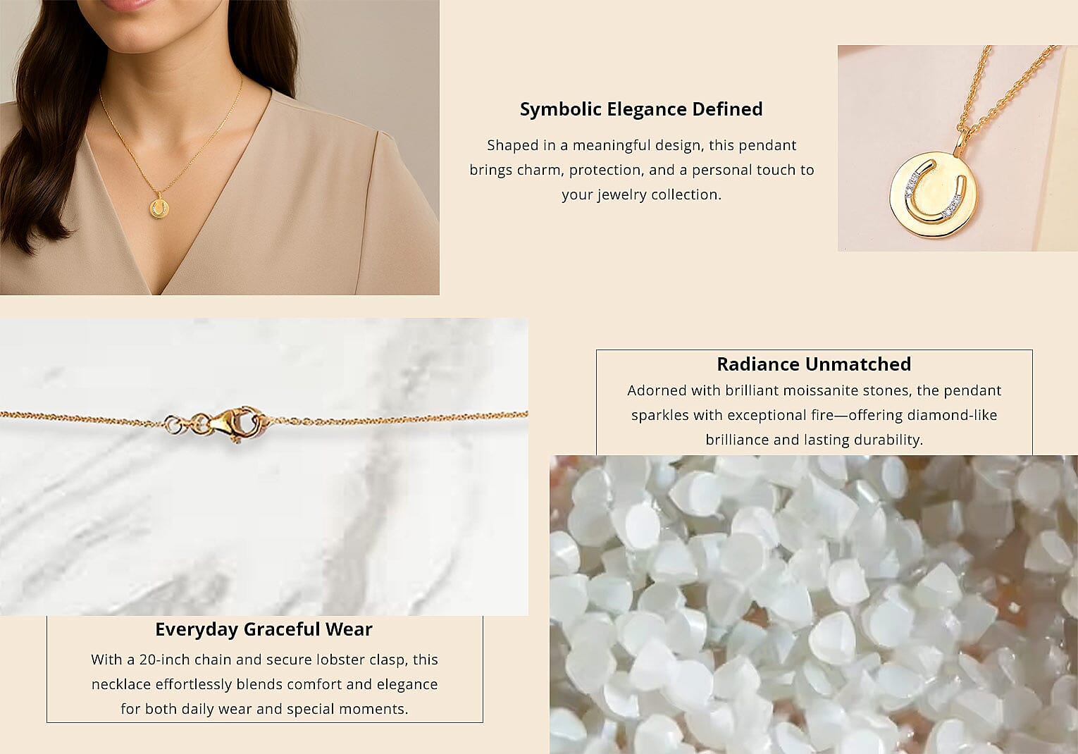 Moissanite Horseshoe Pendant Necklace 20 Inches in Vermeil YG Over Sterling Silver Banner