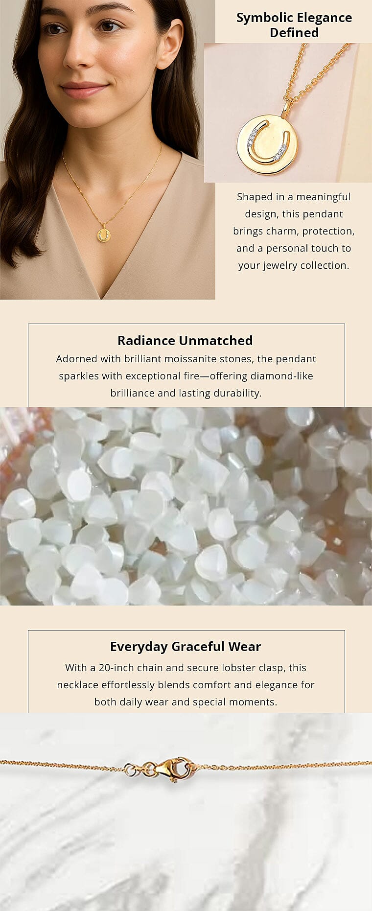 Moissanite Horseshoe Pendant Necklace 20 Inches in Vermeil YG Over Sterling Silver Banner