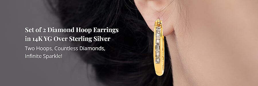 Set of 2 Diamond Hoop Earrings in 14K YG Over Sterling Silver Banner