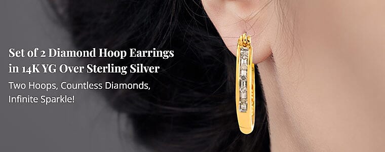 Set of 2 Diamond Hoop Earrings in 14K YG Over Sterling Silver Banner