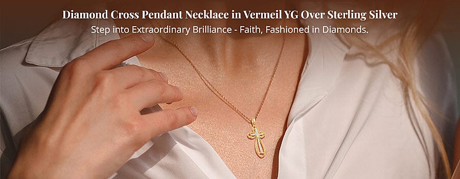 Diamond Cross Pendant Necklace in Vermeil YG Over Sterling Silver Banner
