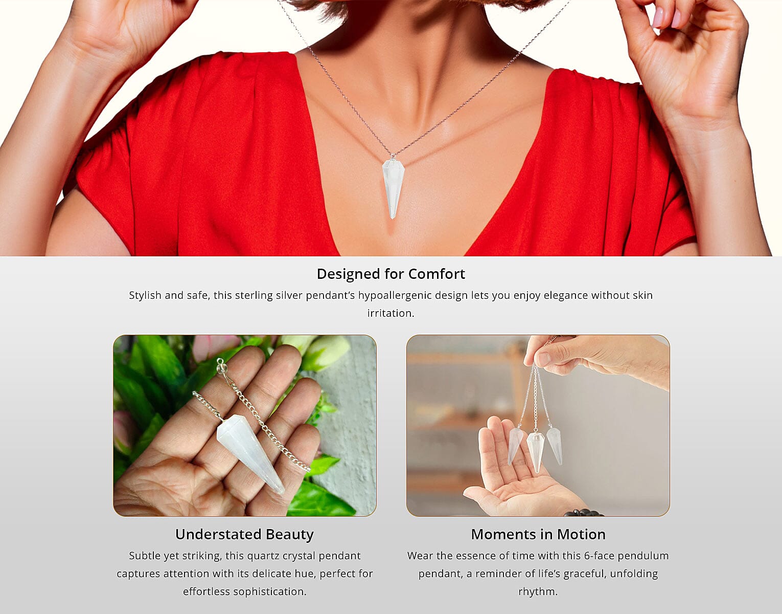 Quartz Crystal 6 Face Pendulum Pendant with Chain (7 Inches) in Silvertone and Sterling Silver Banner