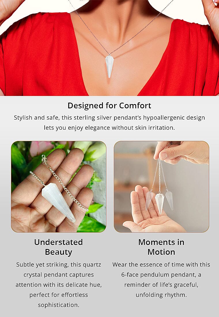 Quartz Crystal 6 Face Pendulum Pendant with Chain (7 Inches) in Silvertone and Sterling Silver Banner