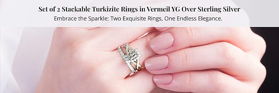 Set of 2 Stackable Turkizite Rings in Vermeil YG Over Sterling Silver Banner
