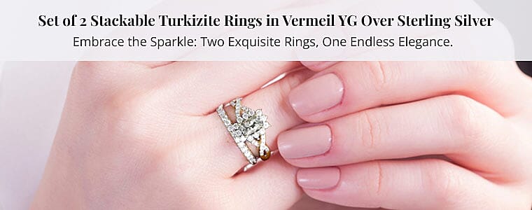 Set of 2 Stackable Turkizite Rings in Vermeil YG Over Sterling Silver Banner