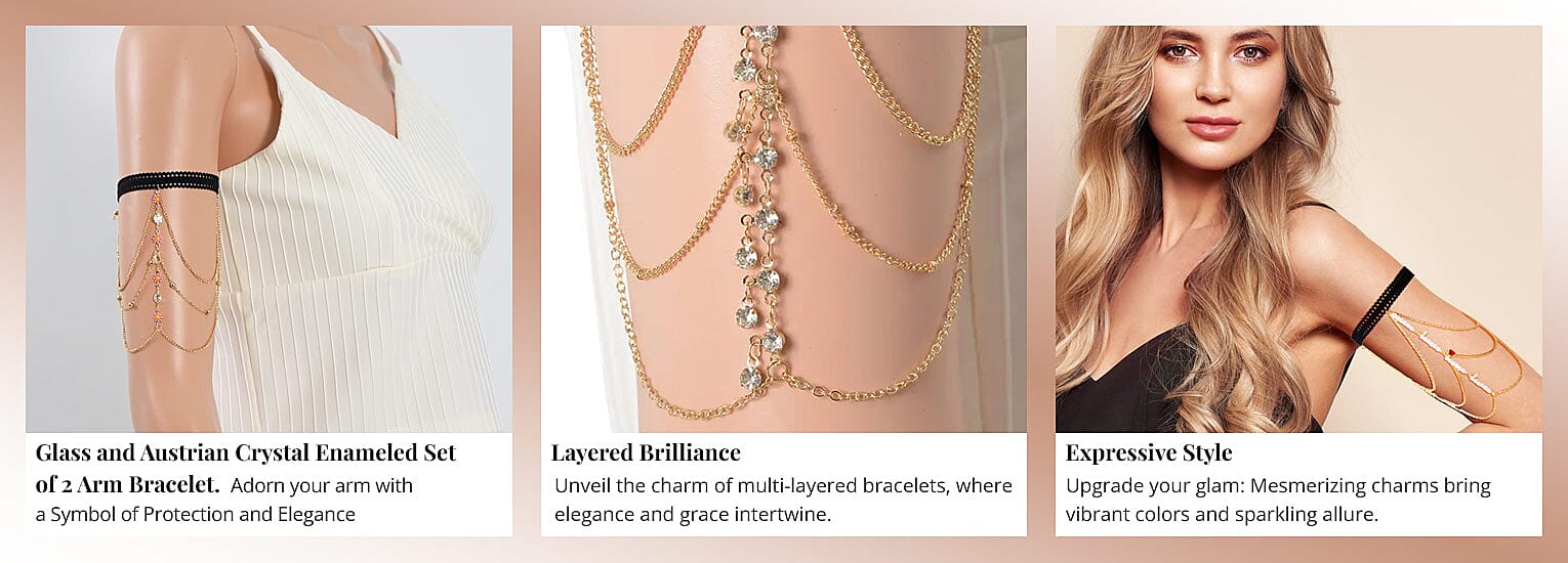 Glass and Austrian Crystal Enameled Set of 2 Arm Bracelet Banner