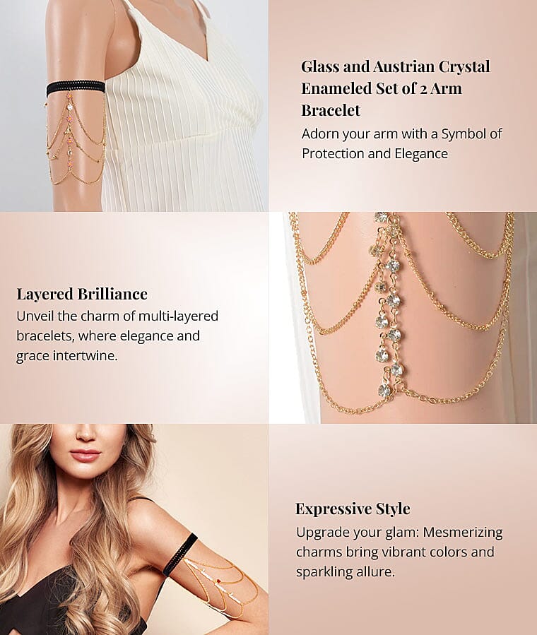 Glass and Austrian Crystal Enameled Set of 2 Arm BraceletBanner