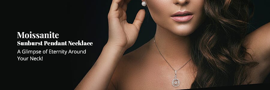 Moissanite Sunburst Pendant Necklace Banner