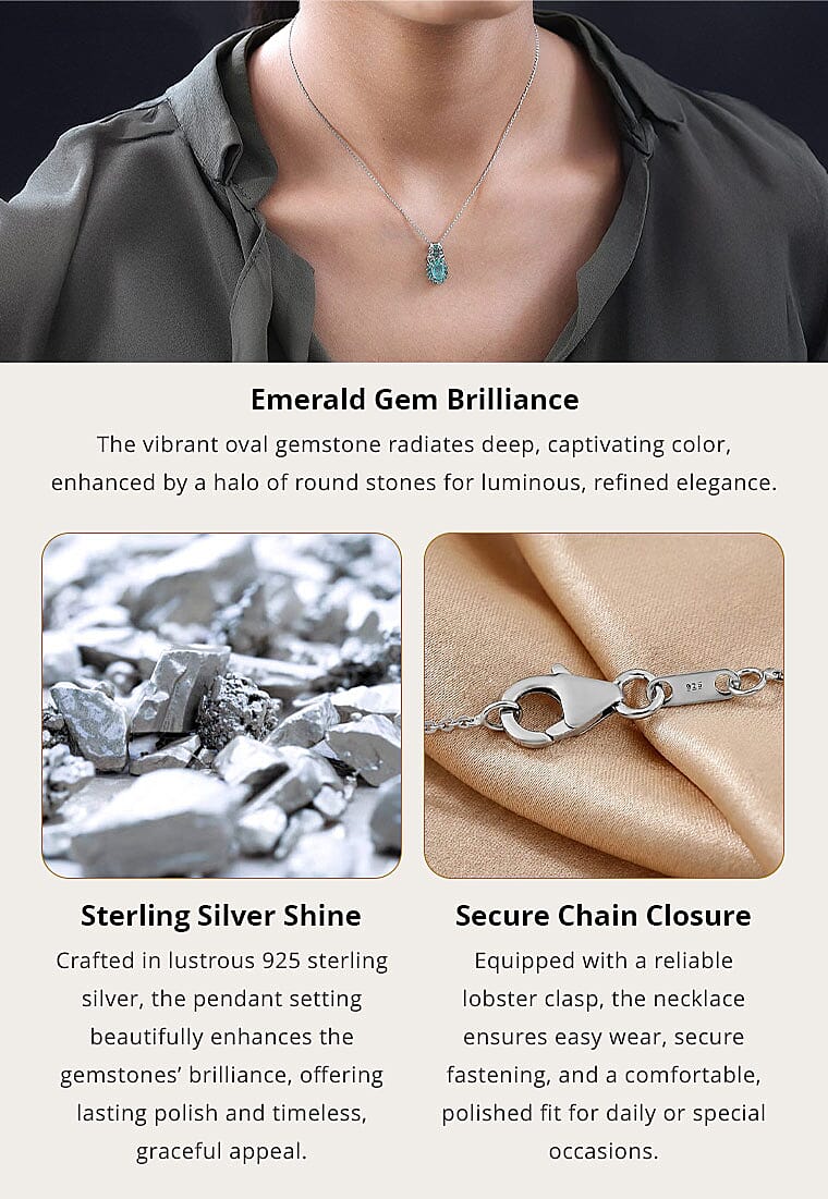 Kagem Zambian Emerald Pendant Necklace 20 Inches in Platinum Over Sterling Silver 1.00 ctw Banner