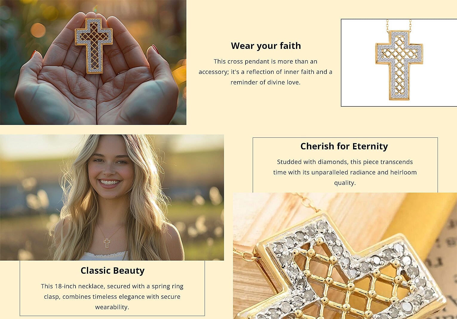 Diamond Cross Pendant Necklace 14K YG Over Sterling Silver Banner