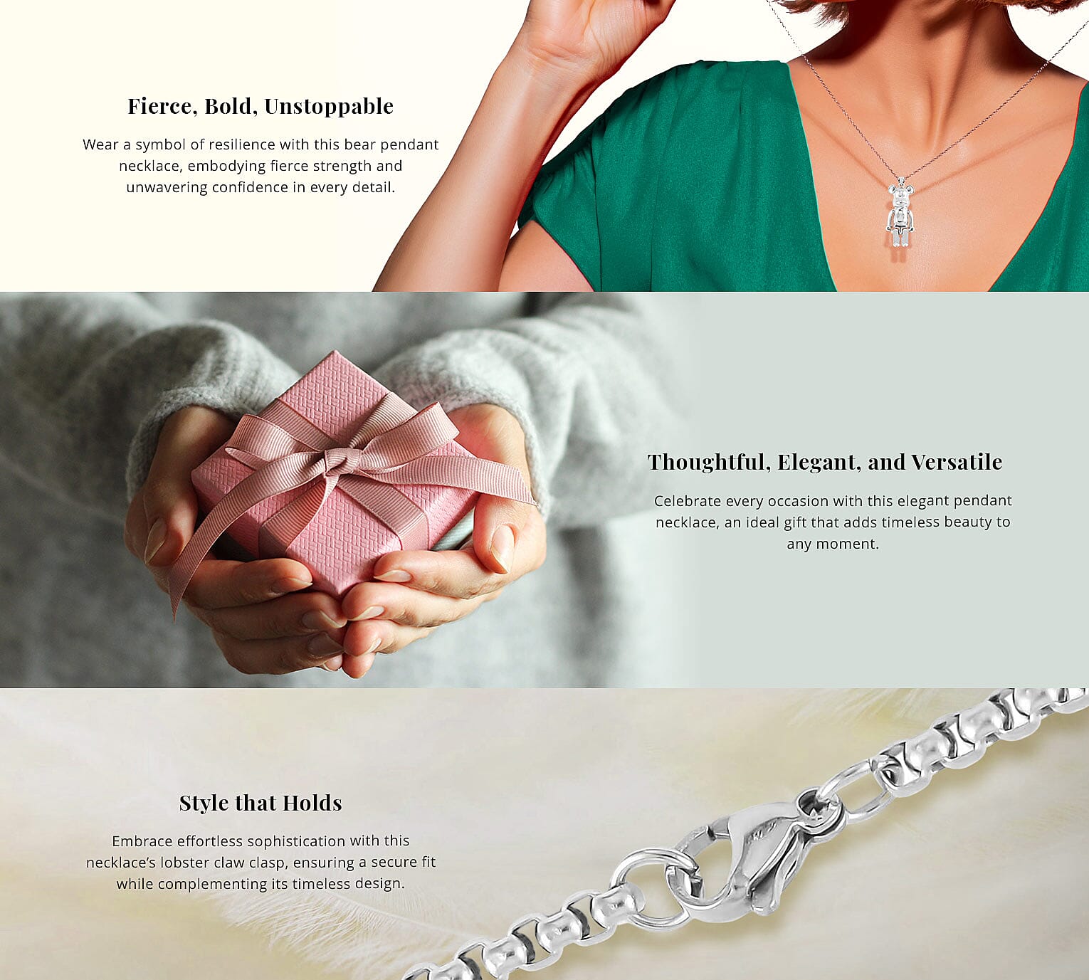 Bear Pendant in Silvertone with Stainless Steel Necklace Banner