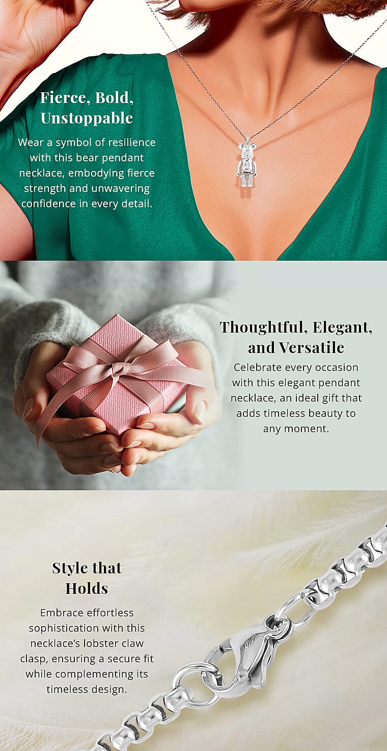 Bear Pendant in Silvertone with Stainless Steel Necklace Banner