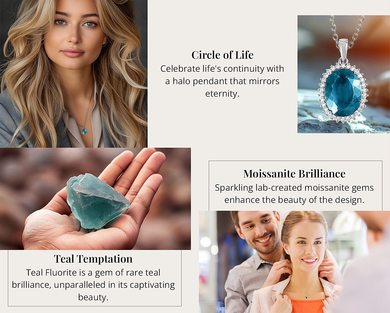 Dean Teal Fluorite (IR) and Moissanite Halo Pendant Necklace Banner