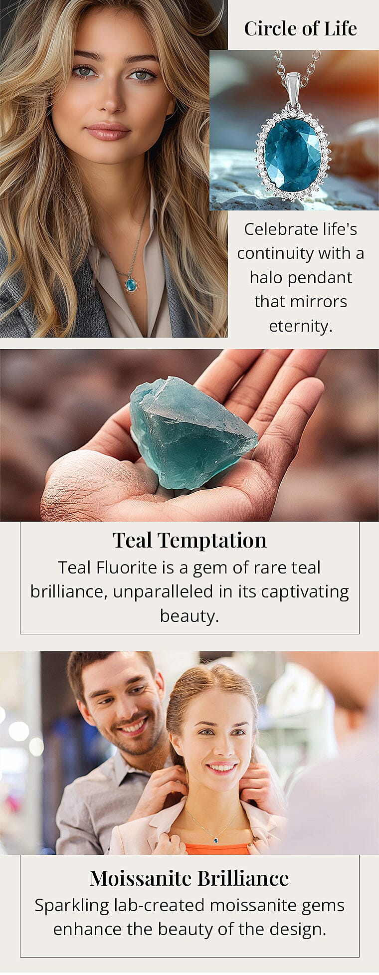 Dean Teal Fluorite (IR) and Moissanite Halo Pendant Necklace Banner