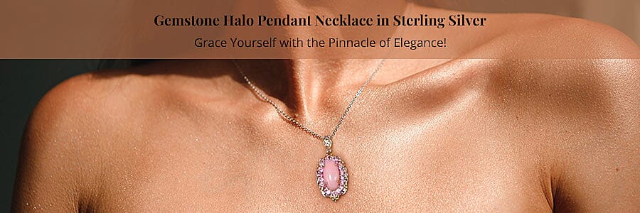 Gemstone Halo Pendant Necklace in Sterling Silver Banner