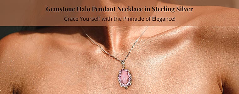Gemstone Halo Pendant Necklace in Sterling Silver Banner
