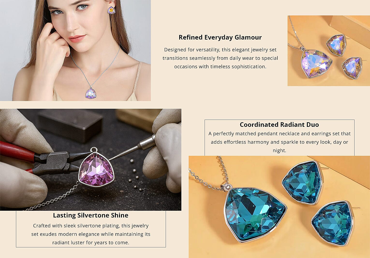 Champagne Magic Color Austrian Crystal Pendant Necklace and Earrings in Silvertone 20-22 Inches Banner