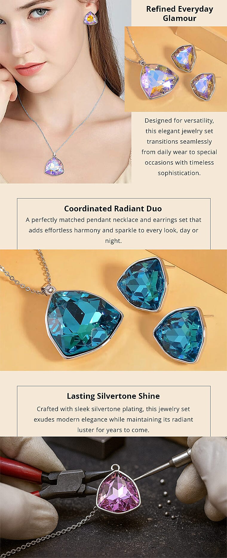 Champagne Magic Color Austrian Crystal Pendant Necklace and Earrings in Silvertone 20-22 Inches Banner