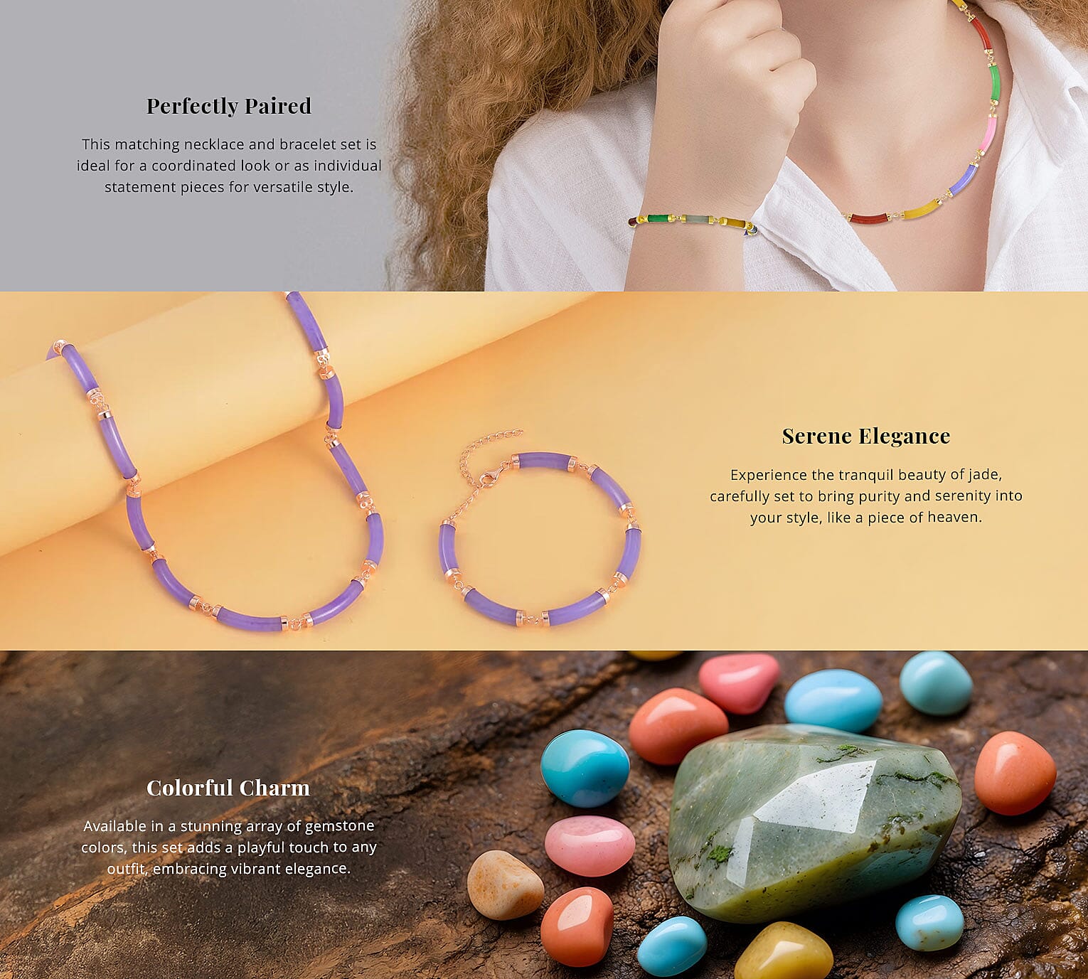 Multi Jade (D) Bracelet (6.50-8.50In) and Necklace 18-20 Inches Banner