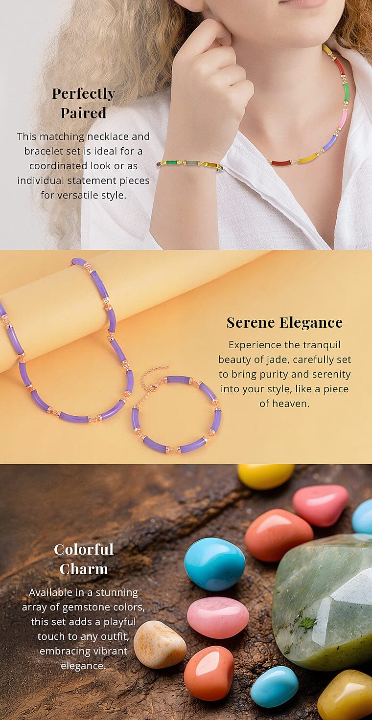 Multi Jade (D) Bracelet (6.50-8.50In) and Necklace 18-20 Inches Banner