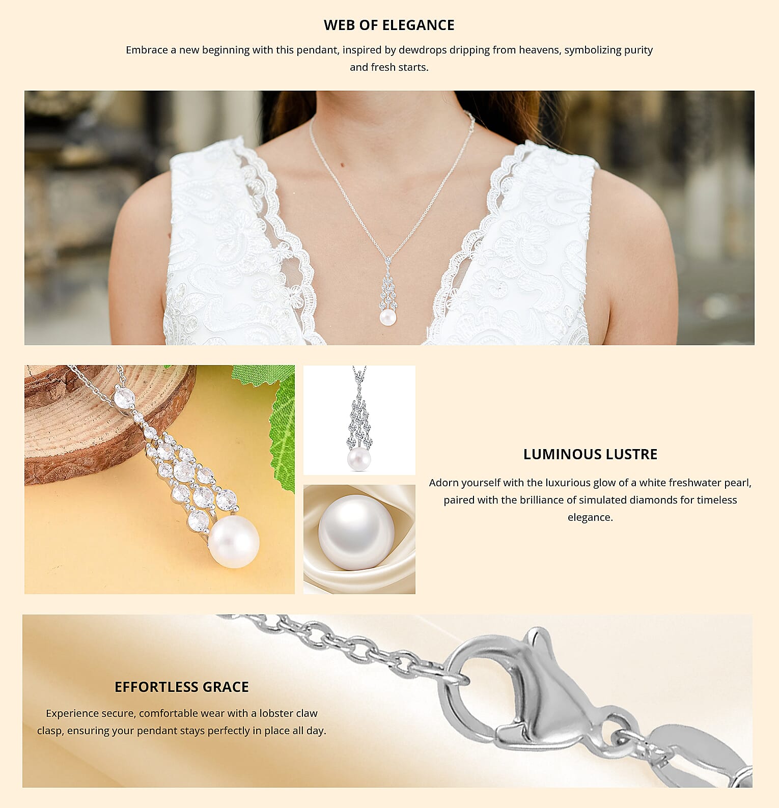 White Freshwater Pearl and Simulated Diamond 1.00 ctw Pendant Necklace Banner