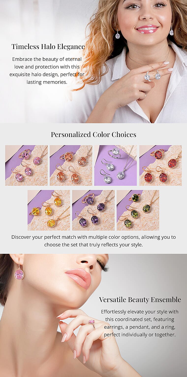 Earrings, Halo Ring and Pendant Necklace Banner