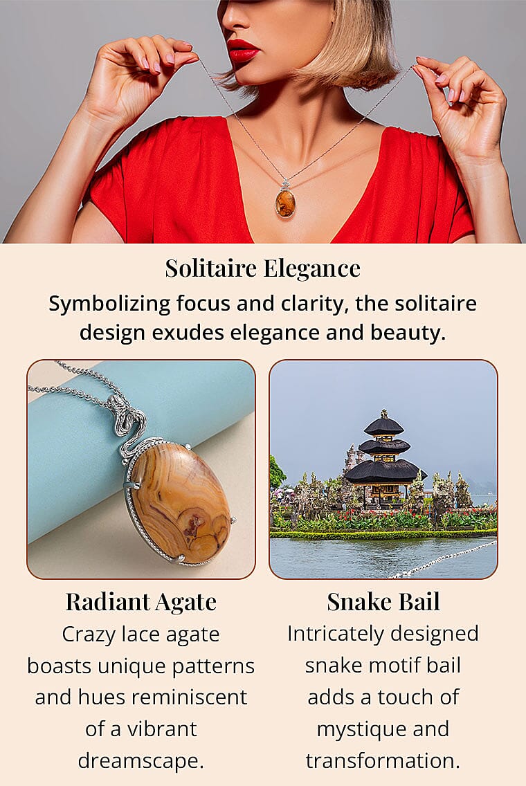 Crazy Lace Agate Solitaire Pendant Necklace Banner