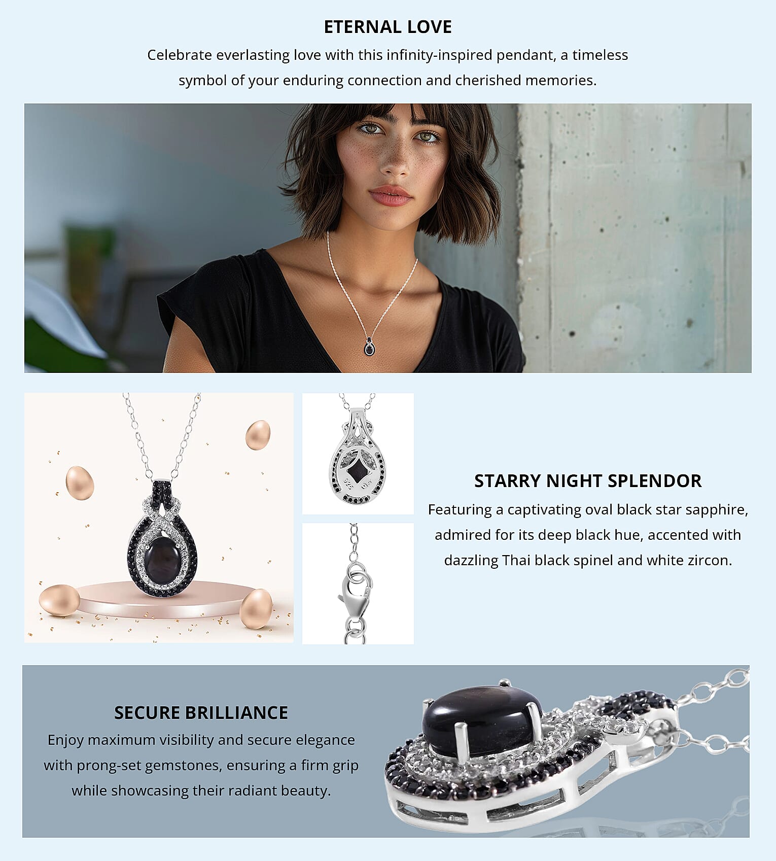 Premium Bankacha Natural Black Star Sapphire and Multi Gemstone 3.60 ctw Pendant Necklace in Platinum Over Sterling Banner