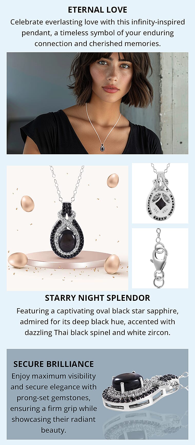 Premium Bankacha Natural Black Star Sapphire and Multi Gemstone 3.60 ctw Pendant Necklace in Platinum Over SterlingBanner