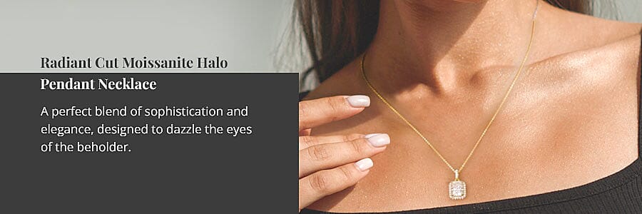 Radiant Cut Moissanite Halo Pendant Necklace Banner