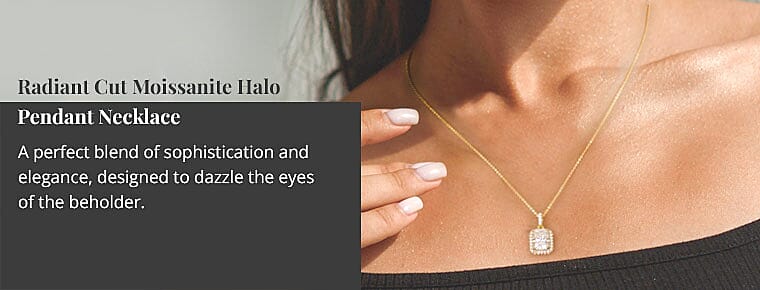 Radiant Cut Moissanite Halo Pendant Necklace Banner